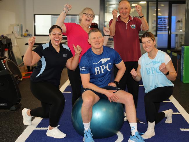 Travis McCombe of Belmont Physiotherapy Centre won the best of physio as voted by Geelong Advertiser readers. Pictured with celebrating staff and clients from left Maddy Day, Pam Moorfoot, Mark Seller and Victoria Herring. Picture: Alison Wynd