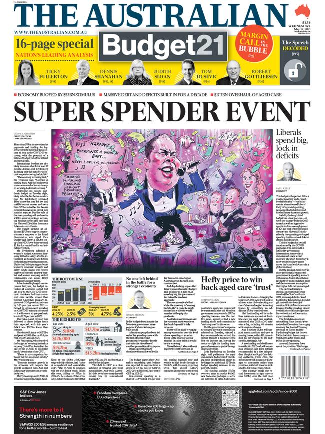 The Australian’s budget Page 1 last year.