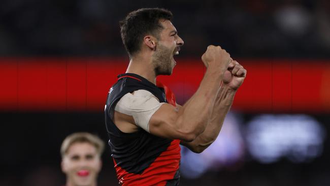 Kyle Langford celebrates a goal. Picture: Darrian Traynor/AFL Photos/Getty Images