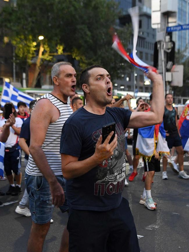 Fans of Novak Djokovic took to the streets of Melbourne to show their support during the tense period. Picture: AFP