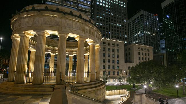 An empty shrine during the Anzac Day Wreath Laying Ceremony at The Shrine of Remembrance in Brisbane, Saturday, April 25, 2019. Anzac Day is a national day of remembrance to commemorate the service and sacrifice of Australian and New Zealand service men and women. Due to COVID-19 restrictions marches and commemorative services have been banned for the first time in more than a century. (AAP Image/Jono Searle) NO ARCHIVING