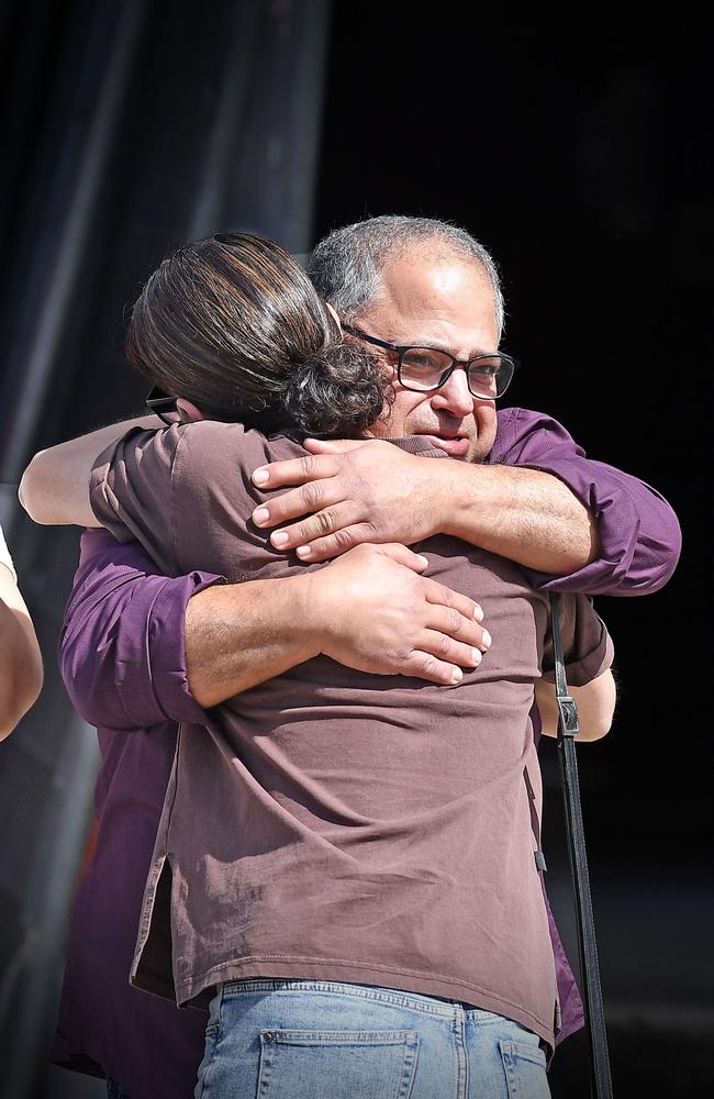 Vella being comforted by one of her supporters after his sentence. Picture: Patrick Woods