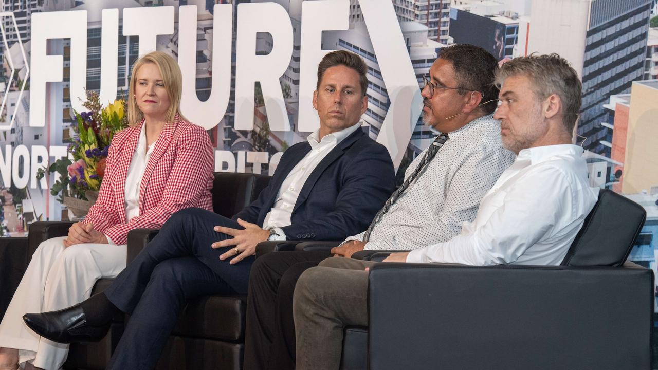 Nicole Manison, Joe Riddle, Professor Reuben Bolt and Grant Wilson panel discussion moderated by Matt Cunningham at the NT News second annual Futures Northern Territory. Picture: Pema Tamang Pakhrin.