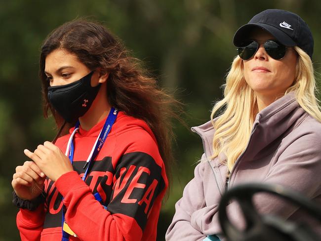 Tiger Woods said he was “excited” to see his kids. The golfer’s daughter Sam Woods is pictured with her mother last December. Picture: Getty Images/AFP