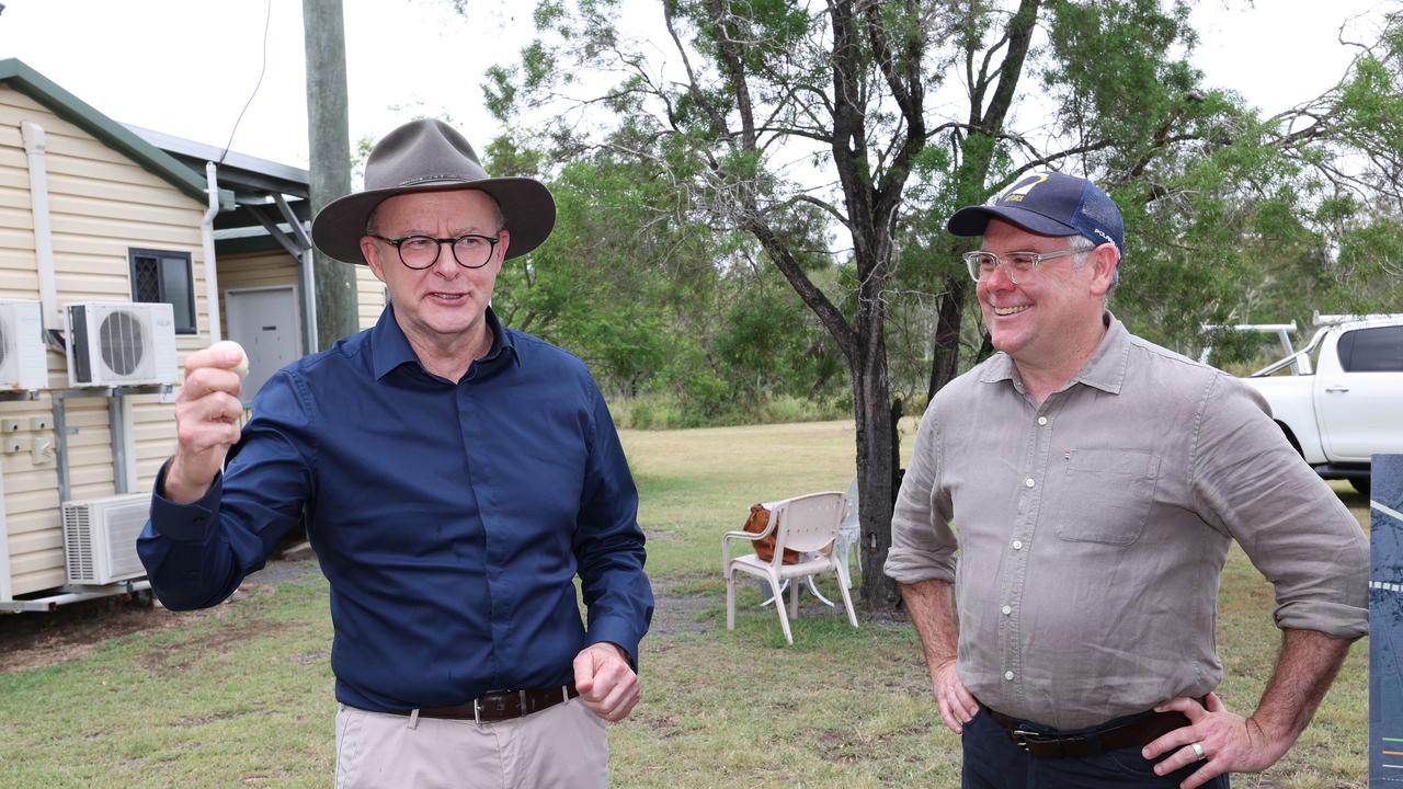 Prime Minister Anthony Albanese with Senator Murray Watt in Rockhampton on Wednesday. Picture: Annette Dew