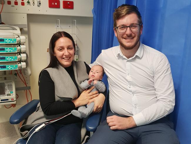 Simone Mitrevski with her partner David McDonald and their baby Xavier, who was born at 29 weeks and 2 days. Picture: supplied.