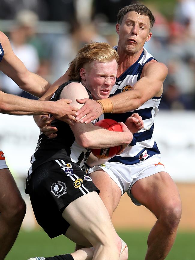 Mark Whiley, right, is starring for Finley in the Murray league. Picture Yuri Kouzmin