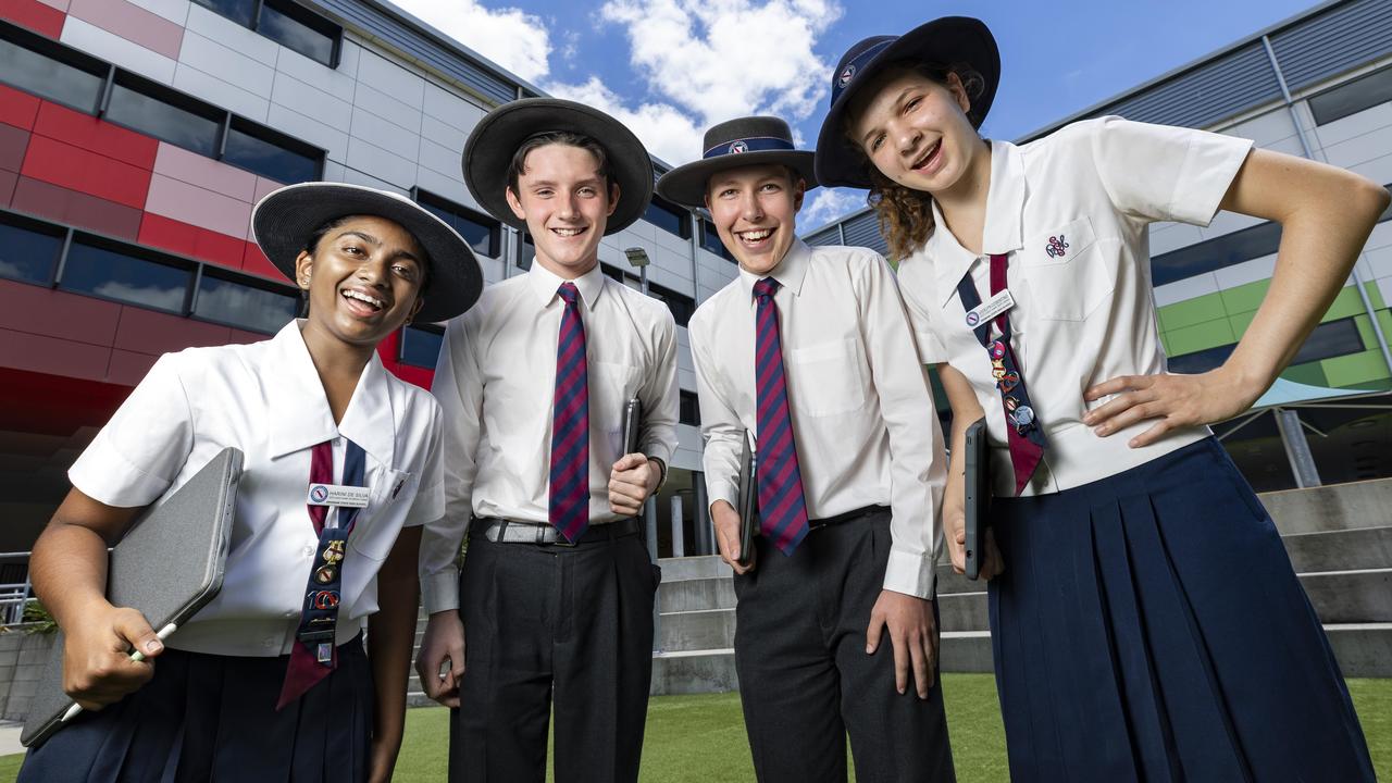 Brisbane State High School’s Year 9 cohort were among the highest achievers. Pictured is students Harini De Silva, Liam McLeod, Brendan Sander and Jocelyn Cosentino. Picture: Richard Walker