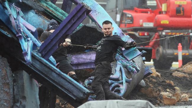 Stuntmen rehearsing a scene on the set of Thor in Sydney's Centennial Park. Picture: David Swift