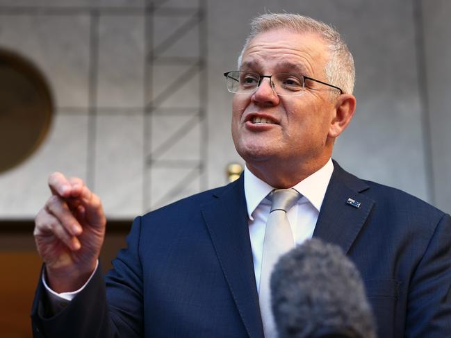 Prime Minister Scott Morrison during a press conference in Canberra. Picture: NCA NewsWire / Gary Ramage