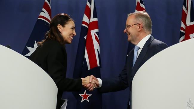 New Zealand Prime Minister Jacinda Ardern and Anthony Albanese in Sydney on Friday. Picture: Getty Images