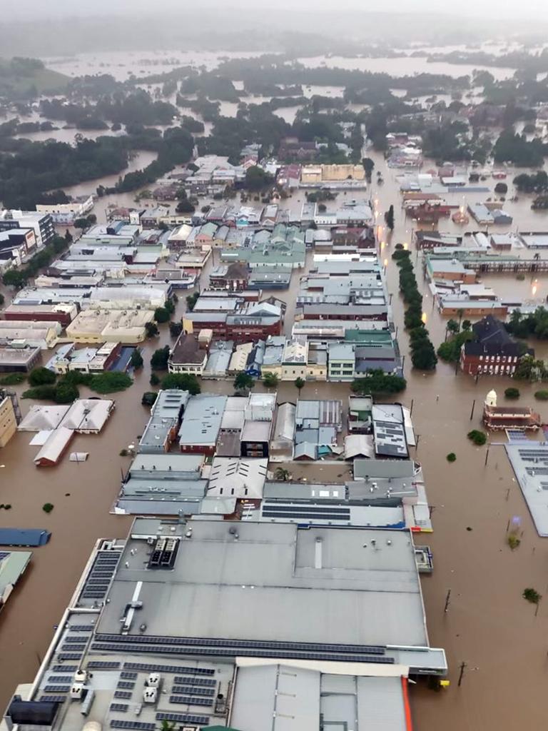 LISMORE, AUSTRALIA – NewsWire Photos FEBRUARY 28, 2022: An aerial image of Lismore in northern NSW shows extensive flooding as the region experiences the worst floods in a century. Picture: NCA NewsWire