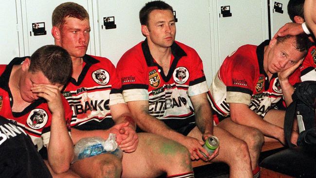 Matt Seers, Nigel Roy, David Hall and Mark Soden after Norths’ loss to the Dragons.