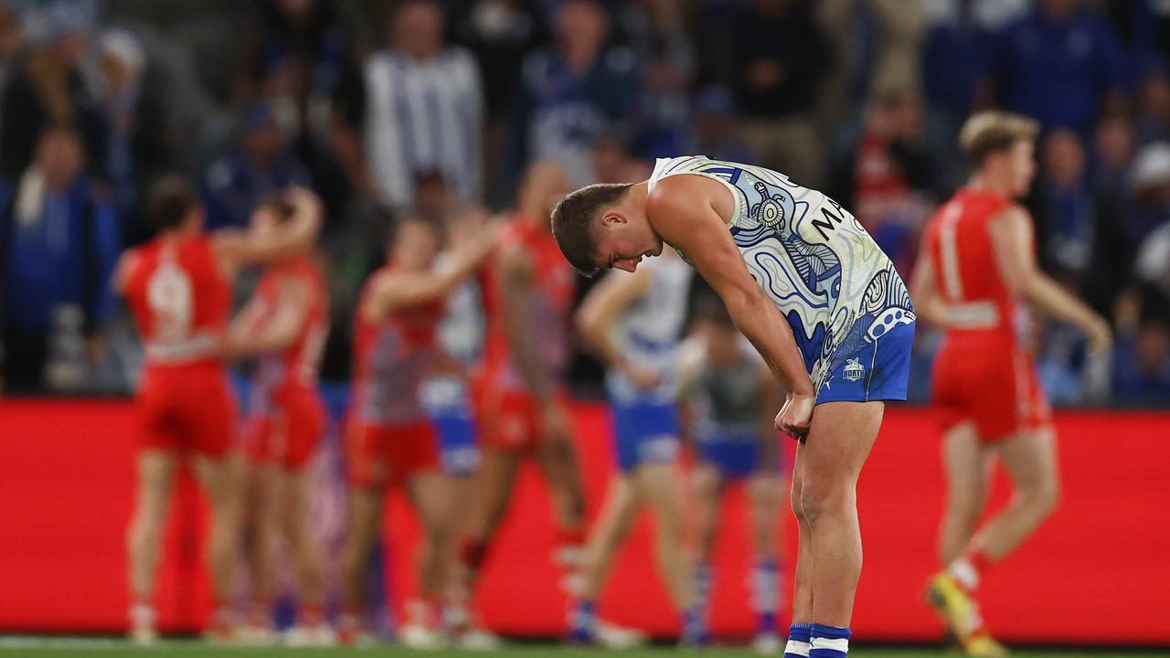 A disappointed Harry Sheezel after the siren. Picture: Michael Klein