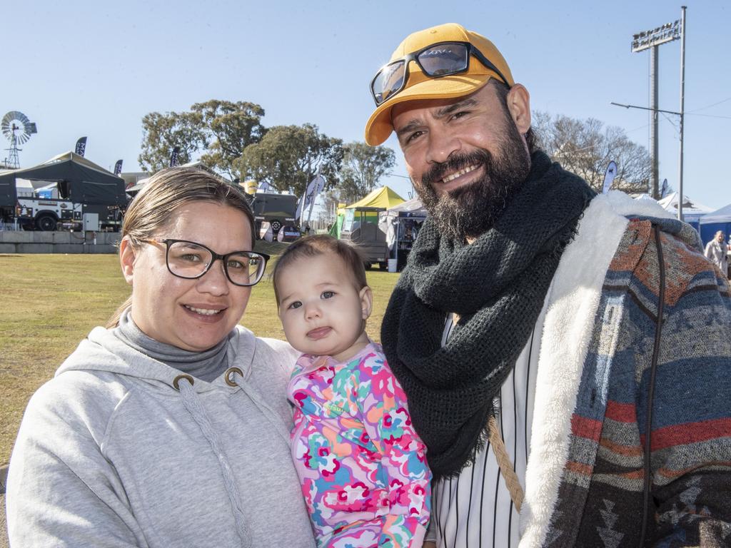 (from left) Adrianna, Amahni and Aaron Blades at the Queensland Outdoor Adventure Expo, Toowoomba Showgrounds. Friday, July 29, 2022. Picture: Nev Madsen.