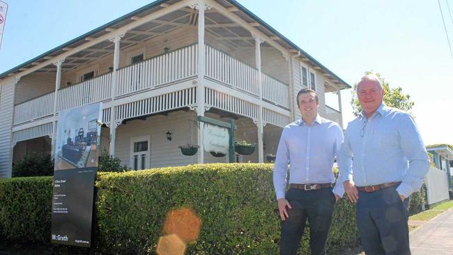 HISTORIC SALE: Glenn (right) and Nathan Mills from McGrath real estate agency in Ballina are the selling agents for the historic Ballina building, Riversleigh. Picture: Graham Broadhead