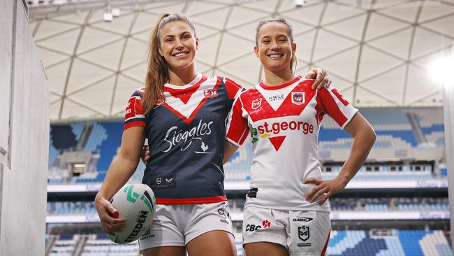 NRLW stars Jess Sergis and Page McGregor will both play in the first game at the new Allianz Stadium when the Roosters play the Dragons. Picture: Sam Ruttyn