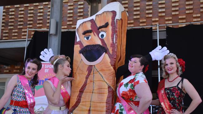 Miss Maizie May, Barbie Banks, Baconman, Mya Dia Monte and Bettie Butcher at the Miss BaconFest pageant.