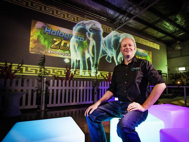 QBW. Axiom Holographics CEO Bruce Dell inside his Hologram Zoo at Cannon Hill. Picture: NIGEL HALLETT