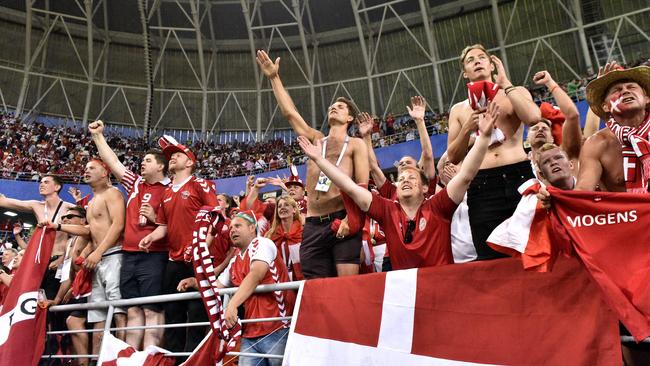 Danish fans had plenty to celebrate. Picture: AP.