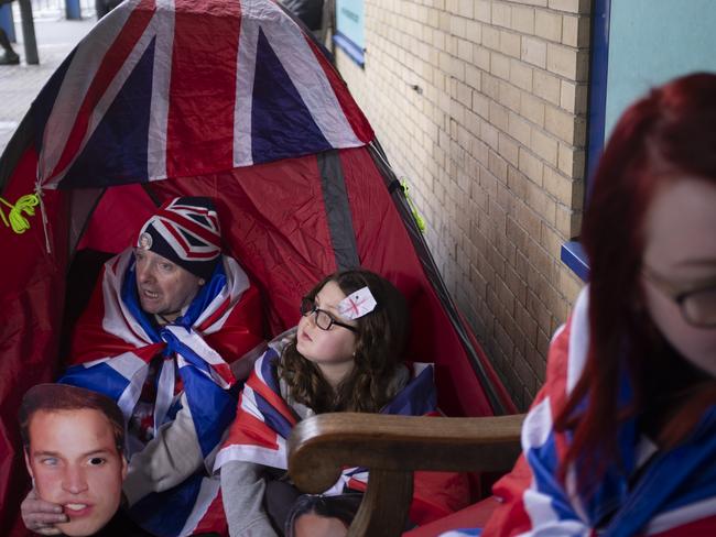 Royal fans are pictured outside St. Mary Hospital's Lindo Wing as they gather and wait for the birth of the third child of the Duke and Duchess of Cambridge. Picture: Pezzali/NurPhoto.