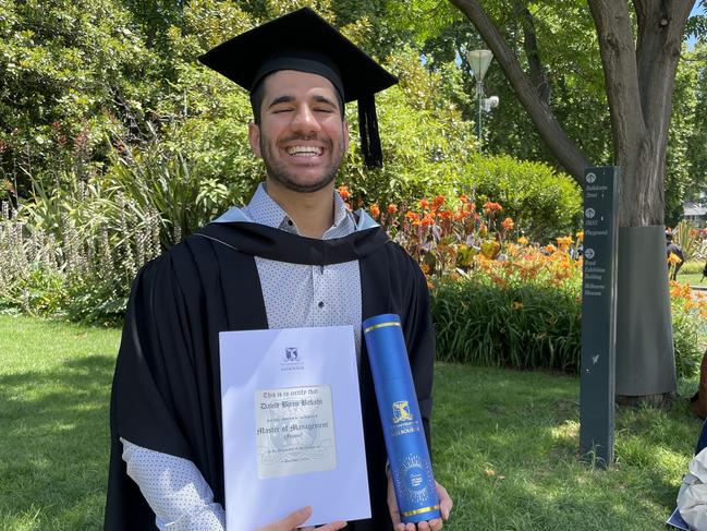 David Bakshi graduates with a Master of Management (finance) at the 2024 University of Melbourne graduations. Picture: Himangi Singh