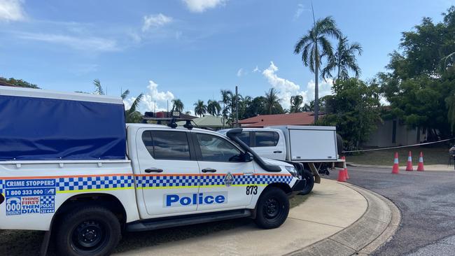 Stewart Ct in Leanyer was closed to non-local traffic on Friday after police established a crime scene at Ms Fairfield’s home. Picture: Riley Walter