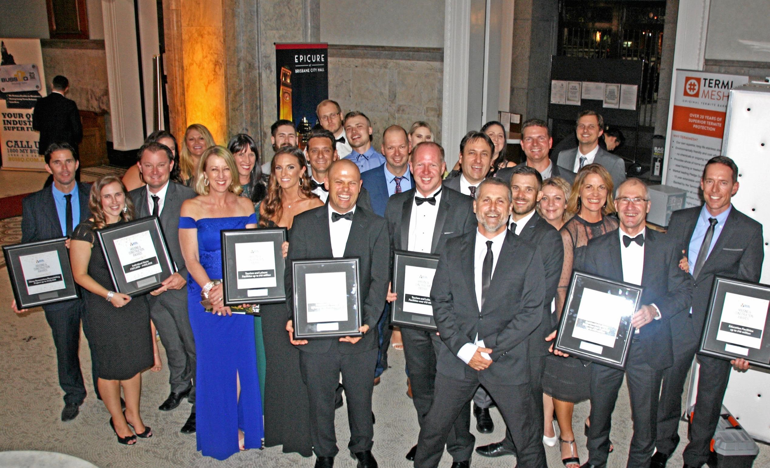 Some of the Sunshine Coast finalists and award winners at the 2017 Master Builders Queensland Housing and Construction Awards at Brisbane City Hall. Picture: Erle Levey