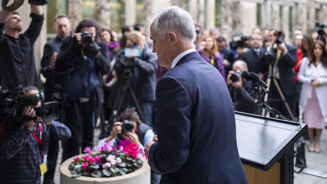 Prime Minister Malcolm Turnbull departs after his press conference earlier today. Photo: Sean Davey