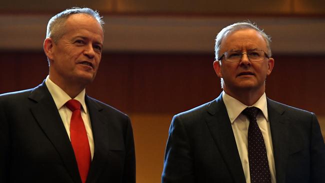 Bill Shorten and Labor leader Anthony Albanese at the ALP national conference in Sydney on Tuesday. Picture: AAP