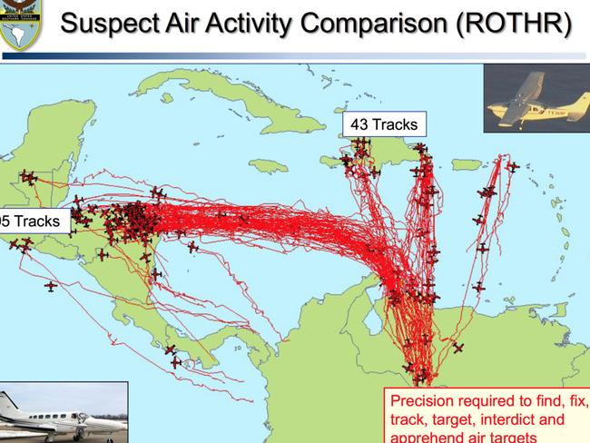 Aircraft activity of drug trafficking suspects shows multiple drug flights from Venezuela in 2010. Picture: United States Southern Command