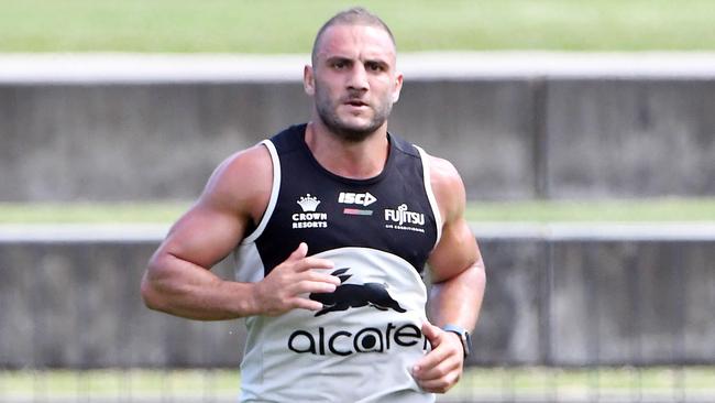 New Souths recruit, Robbie Farrah at Redfern Oval during closed session training.