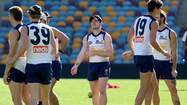 Lachie Neale copped a knock to his shoulder at training on Tuesday. Picture: Jono Searle/Getty Images