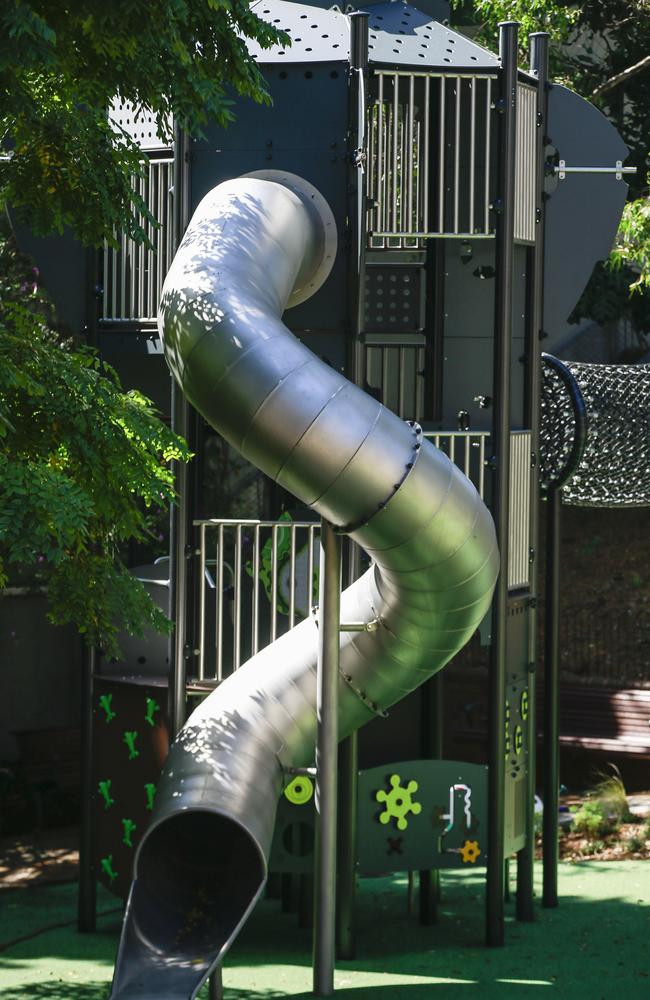 The new slide and play equipment in Darlinghurst cost a whopping $250,000 and had to be made in France. Picture: Dylan Robinson.