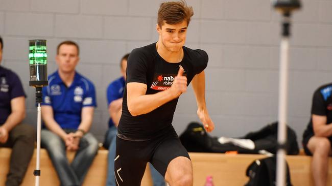 Jackson Edwards struts his stuff in front of AFL recruiters at the State draft combine.