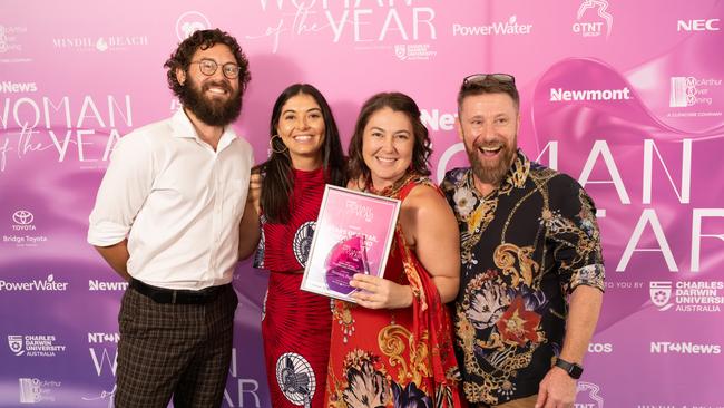 Daniel Bugno, Monica Bugno, winner of Stars of Retail, Tourism and Hospitality, Sara Bugno and Briant Clark at the 2025 NT News Woman of the Year. Picture: Georgia Politis