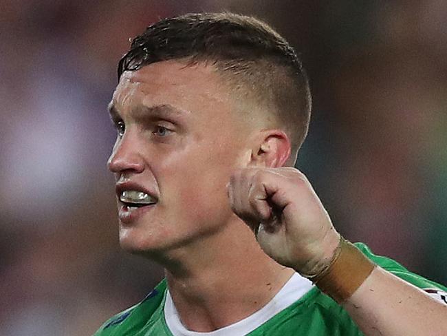 Canberra's Jack Wighton signals six again during the 2019 NRL Grand Final between the Sydney Roosters and Canberra Raiders at ANZ Stadium, Sydney. Picture: Brett Costello