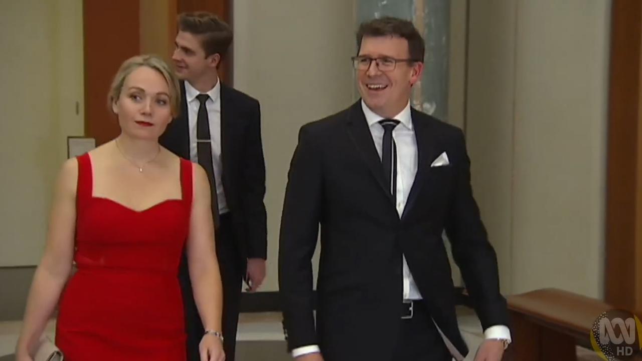 Alan Tudge arrives at the 2017 Mid-Winter Ball in the company of Liberal staffer Rachelle Miller.