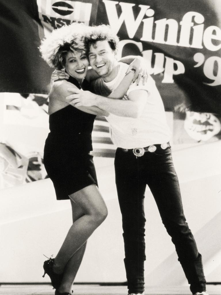 Tina Turner and Jimmy Barnes at the Winfield Cup in 1993. Picture: Action Photographics