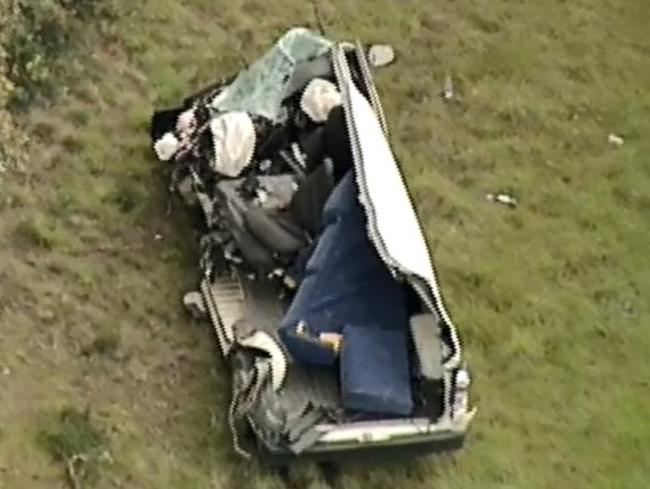 The remains of the van after the crash. Picture: Channel 9