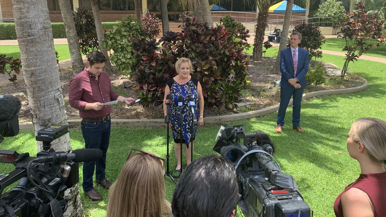 Assistant Minister for Northern Australia Michelle Landry with Vice-Chancellor and President of CQUniversity Nick Klomp addressing the media.