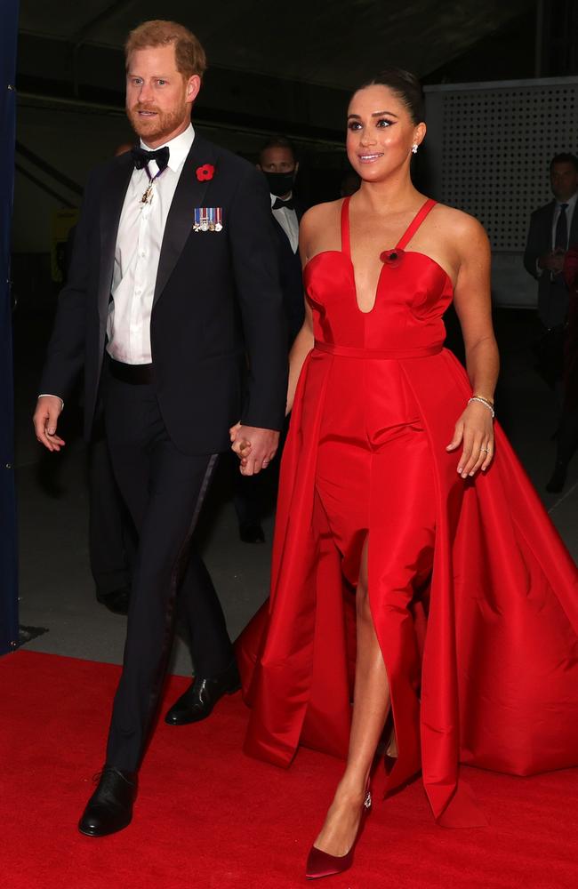 Prince Harry, Duke of Sussex and Meghan, Duchess of Sussex attend the 2021 Salute To Freedom Gala at Intrepid Sea-Air-Space Museum. Picture: Getty