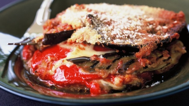 Traditional Italian parmigiana is made using eggplant layered with cheese and tomato.