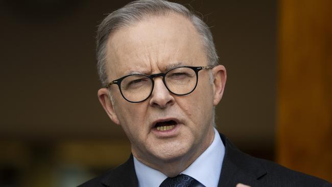 CANBERRA, AUSTRALIA, NewsWire Photos. JUNE 23, 2023: The Prime Minister, Anthony Albanese, Minister for Home Affairs and Cyber Security, Clare O'Neil and Air Commander Darren Goldie- Cyber Security Coordinator, hold a press conference at Parliament House in Canberra. Picture: NCA NewsWire / Martin Ollman