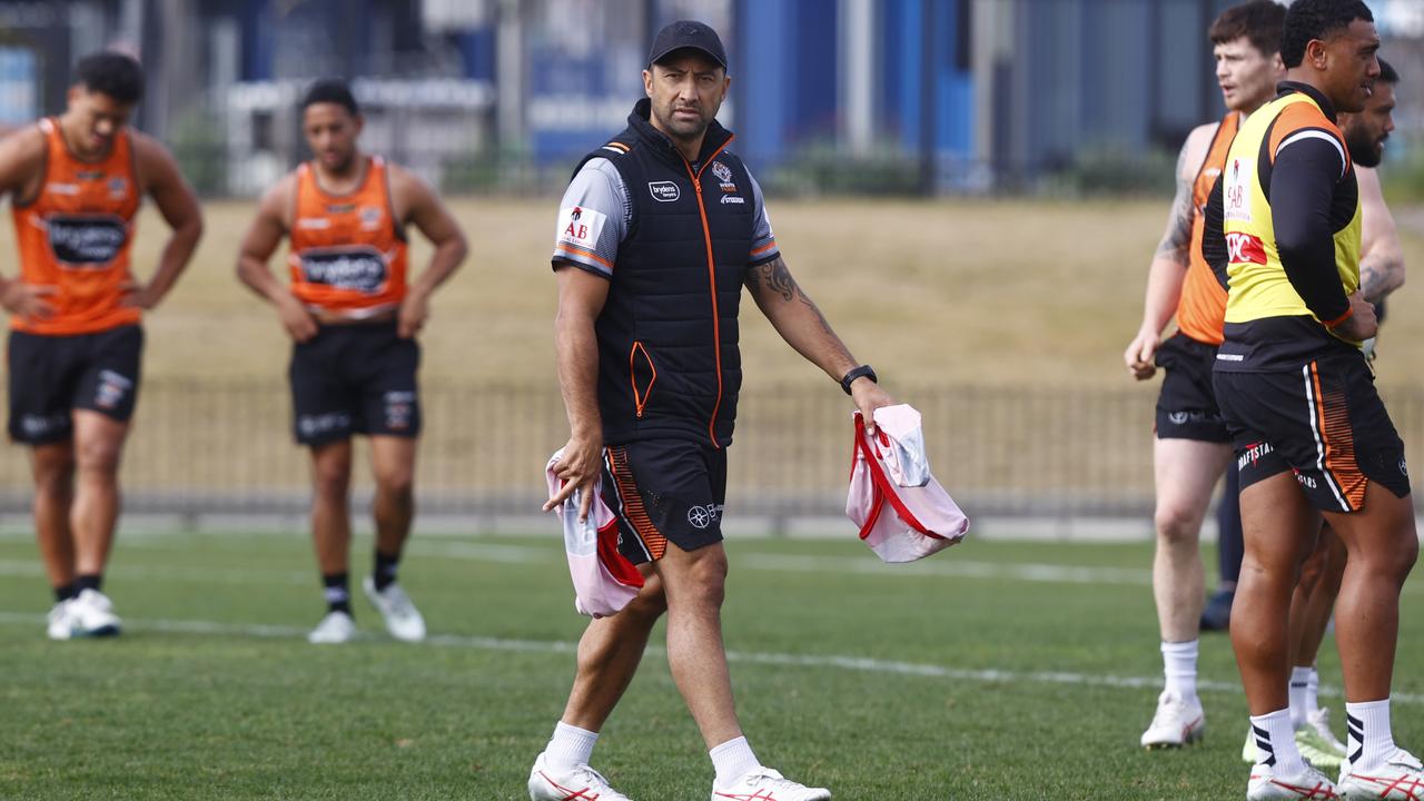 Benji Marshall was front and centre as the Tigers trained at their Concord Oval base. Picture: Richard Dobson