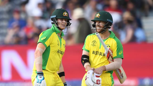 Australia's David Warner (R) and Steve Smith have slotted seamlessly back into the World Cup squad. Picture: AFP