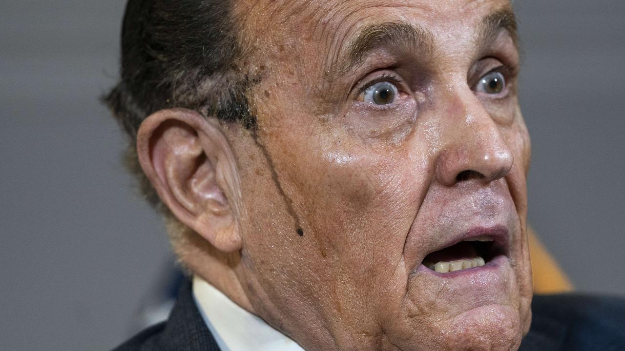 Rudy Giuliani speaks to the press about various lawsuits related to the 2020 election. Picture: AFP.