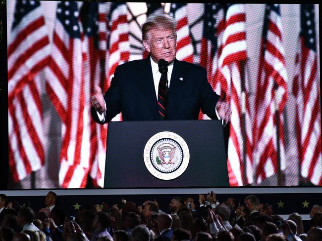 US President Donald Trump delivers his acceptance speech for the Republican Party nomination for re-election during the final day of the Republican National Convention. Picture: AFP