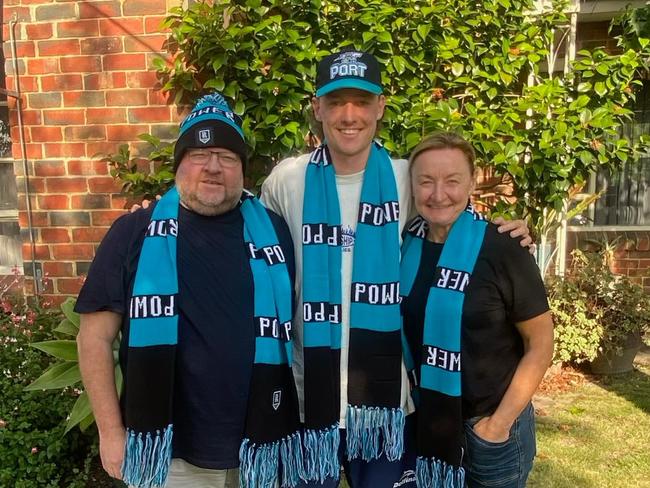 Will Lorenz with his family after being drafted by Port Adelaide . Picture: PAFC