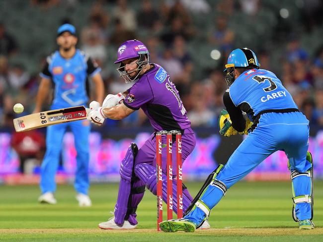 Matthew Wade of the Hobart Hurricanes bats during the Big Bash League match between the Adelaide Strikers and the Hobart Hurricanes at Adelaide Oval. Picture: DANIEL KALISZ